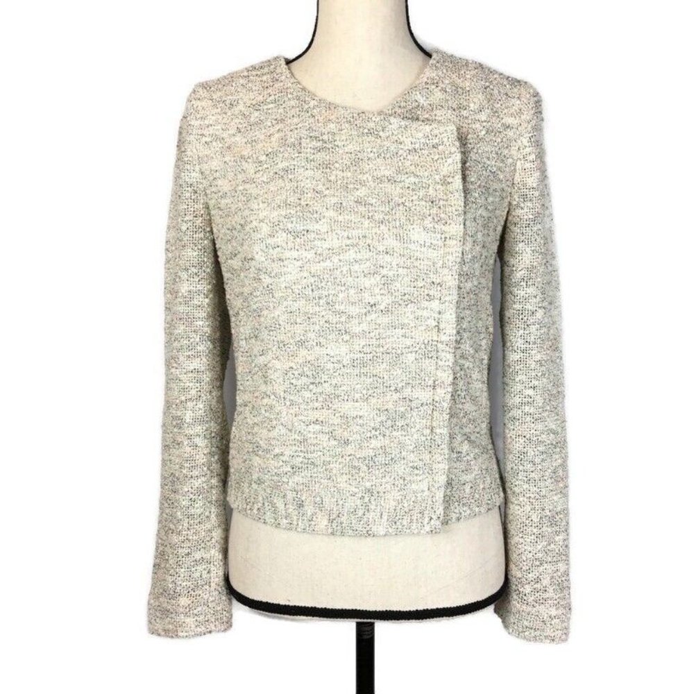 Joie Balina Tweed Jacket In Porcelain Womens Small Zip Up Colorful Moto Lined